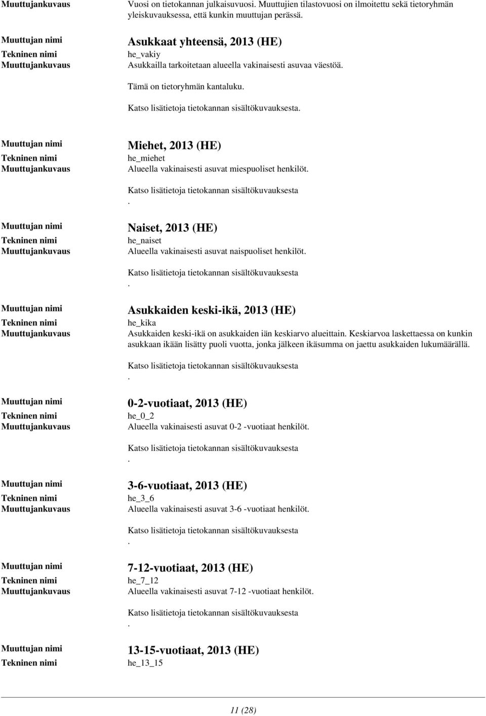 asuvat naispuoliset henkilöt Asukkaiden keski-ikä, 2013 (HE) he_kika Asukkaiden keski-ikä on asukkaiden iän keskiarvo alueittain Keskiarvoa laskettaessa on kunkin asukkaan ikään lisätty puoli vuotta,