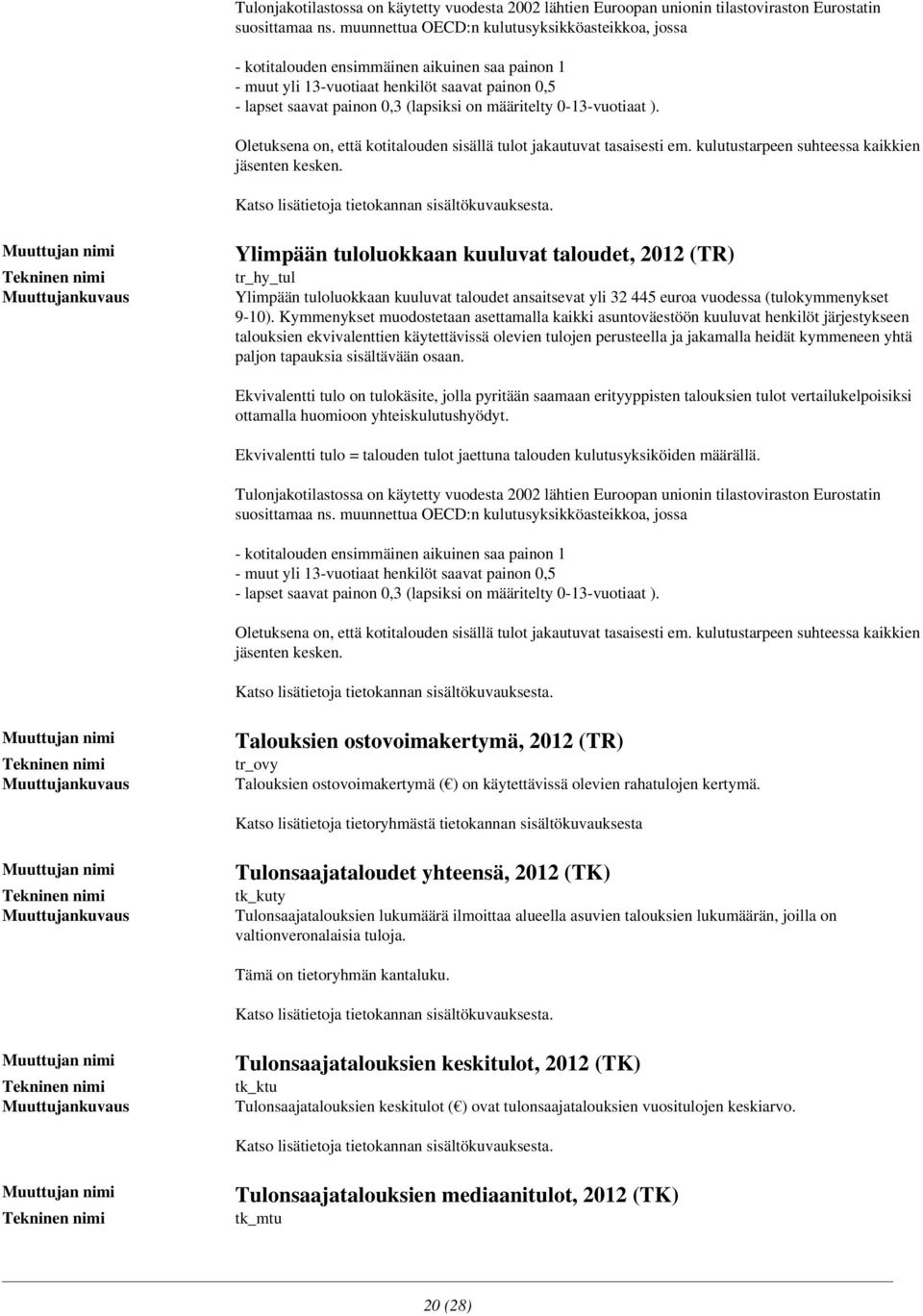 em kulutustarpeen suhteessa kaikkien jäsenten kesken Ylimpään tuloluokkaan kuuluvat taloudet, 2012 (TR) tr_hy_tul Ylimpään tuloluokkaan kuuluvat taloudet ansaitsevat yli 32 445 euroa vuodessa