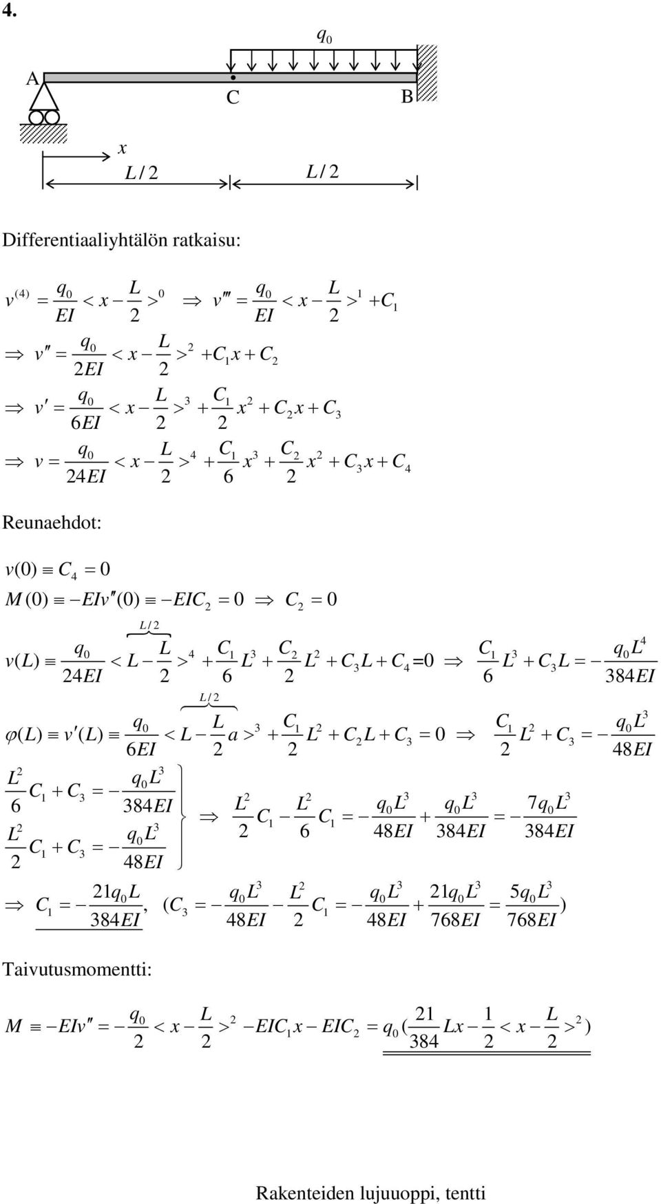 84EI L / q0 L q0 L ϕ( L) v ( L) < L a > + L + L+ = 0 L + = 6EI 48EI L ql 0 + = 6 84EI L L ql 0 ql 0 7qL 0 L = + = ql 6 48EI 84EI 84EI 0