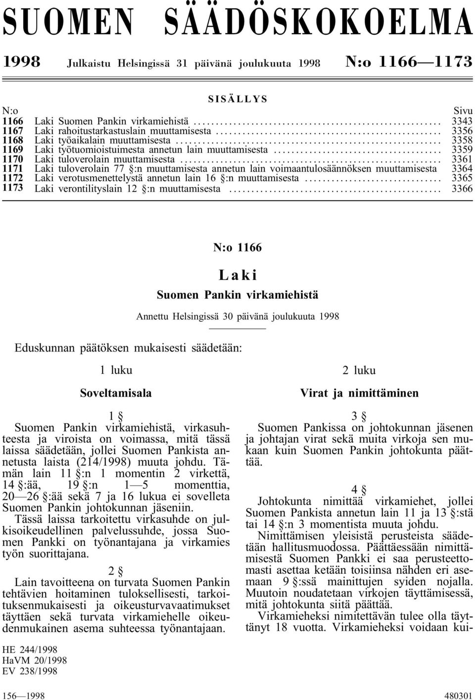.. 3361 1171 Laki tuloverolain 77 :n muuttamisesta annetun lain voimaantulosäännöksen muuttamisesta 3364 1172 Laki verotusmenettelystä annetun lain 16 :n muuttamisesta.