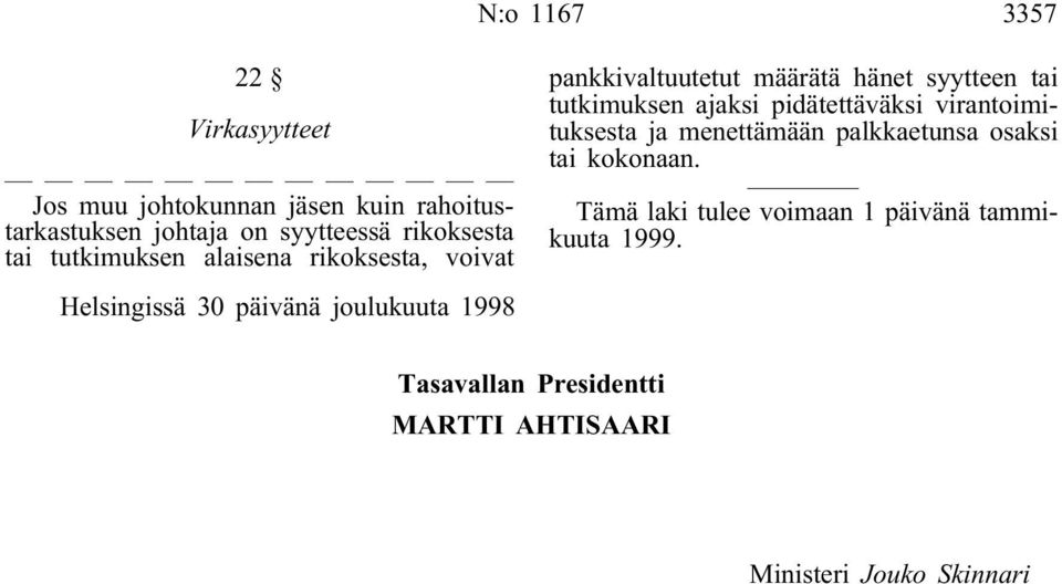 pidätettäväksi virantoimituksesta ja menettämään palkkaetunsa osaksi tai kokonaan.