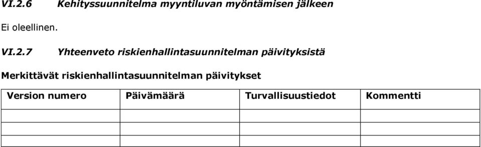 7 Yhteenveto riskienhallintasuunnitelman päivityksistä