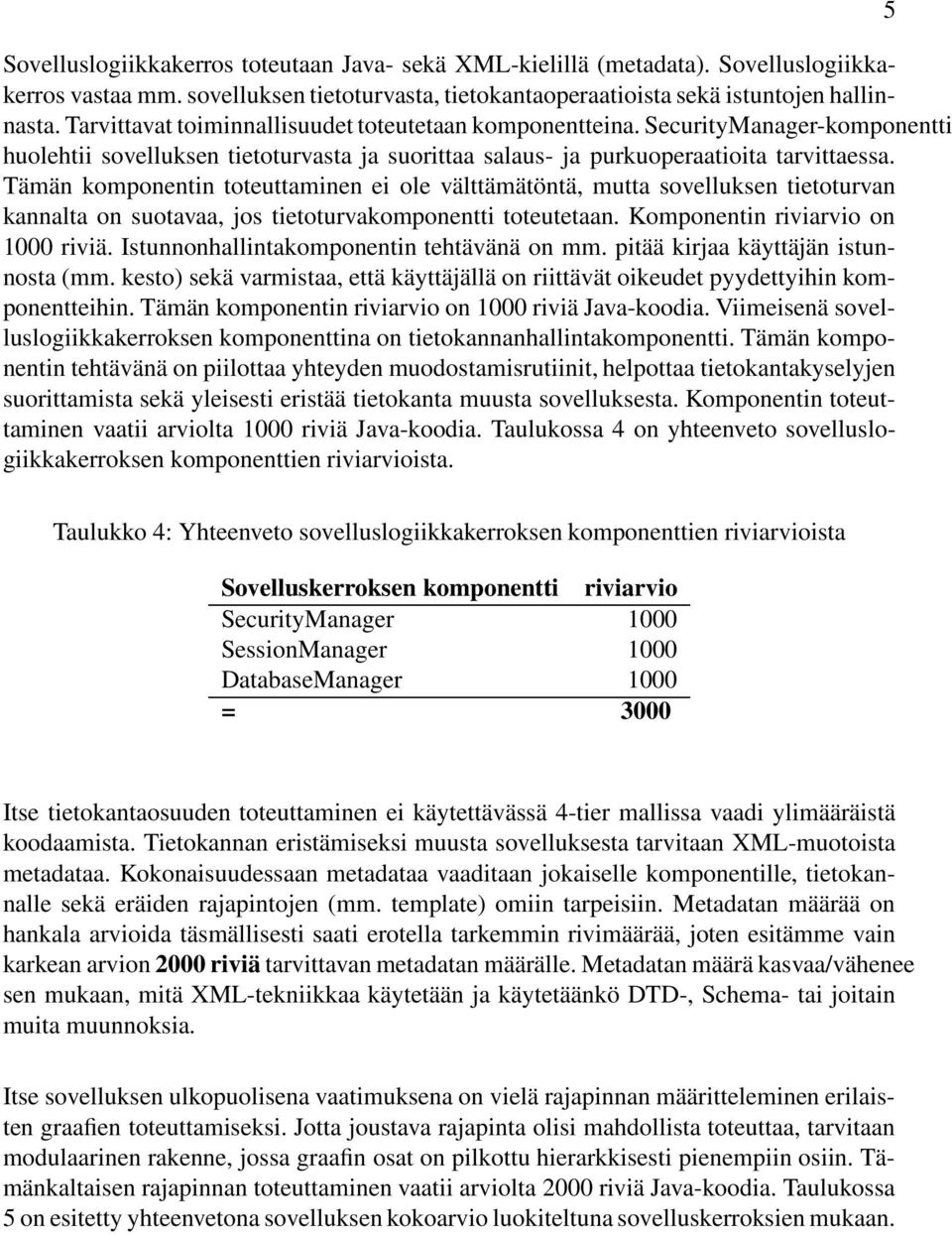 Tämän komponentin toteuttaminen ei ole välttämätöntä, mutta sovelluksen tietoturvan kannalta on suotavaa, jos tietoturvakomponentti toteutetaan. Komponentin riviarvio on 1000 riviä.