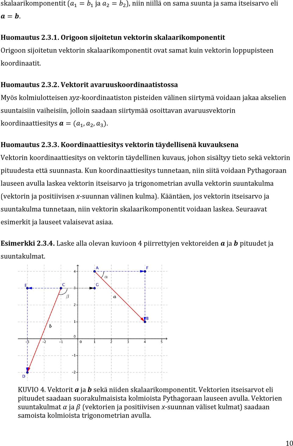 3.2. Vektorit avaruuskoordinaatistossa Myös kolmiulotteisen xyz-koordinaatiston pisteiden välinen siirtymä voidaan jakaa akselien suuntaisiin vaiheisiin, jolloin saadaan siirtymää osoittavan