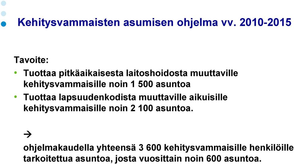 kehitysvammaisille noin 1 500 asuntoa Tuottaa lapsuudenkodista muuttaville aikuisille