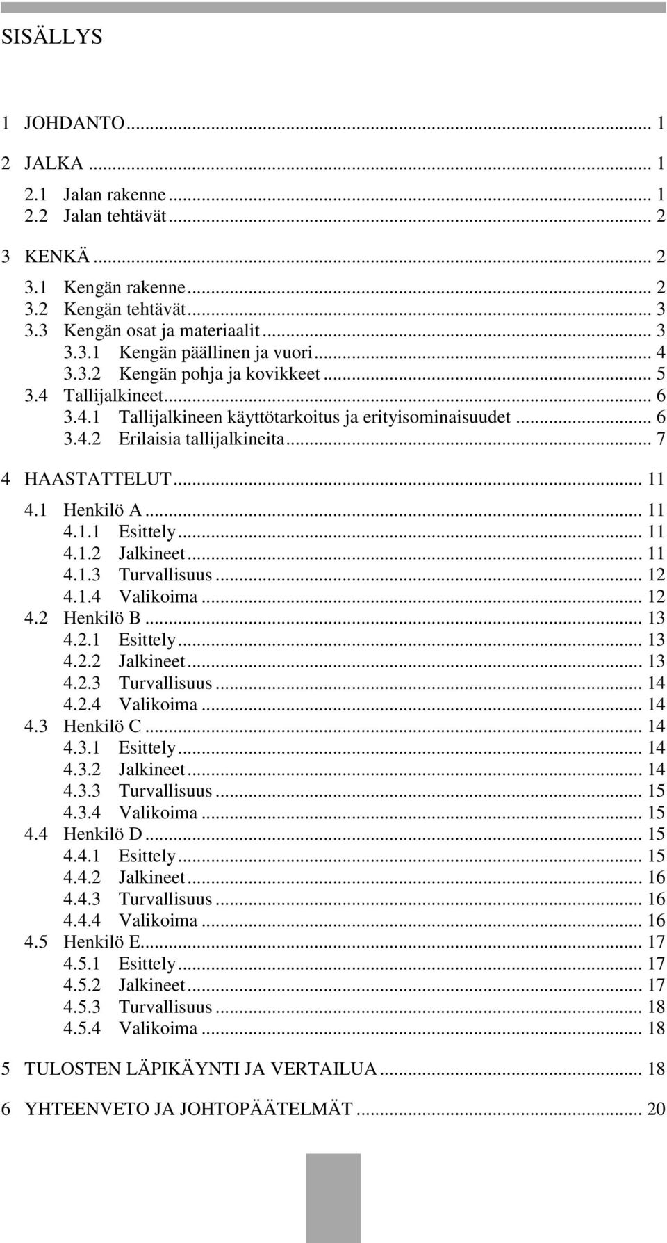 1 Henkilö A... 11 4.1.1 Esittely... 11 4.1.2 Jalkineet... 11 4.1.3 Turvallisuus... 12 4.1.4 Valikoima... 12 4.2 Henkilö B... 13 4.2.1 Esittely... 13 4.2.2 Jalkineet... 13 4.2.3 Turvallisuus... 14 4.