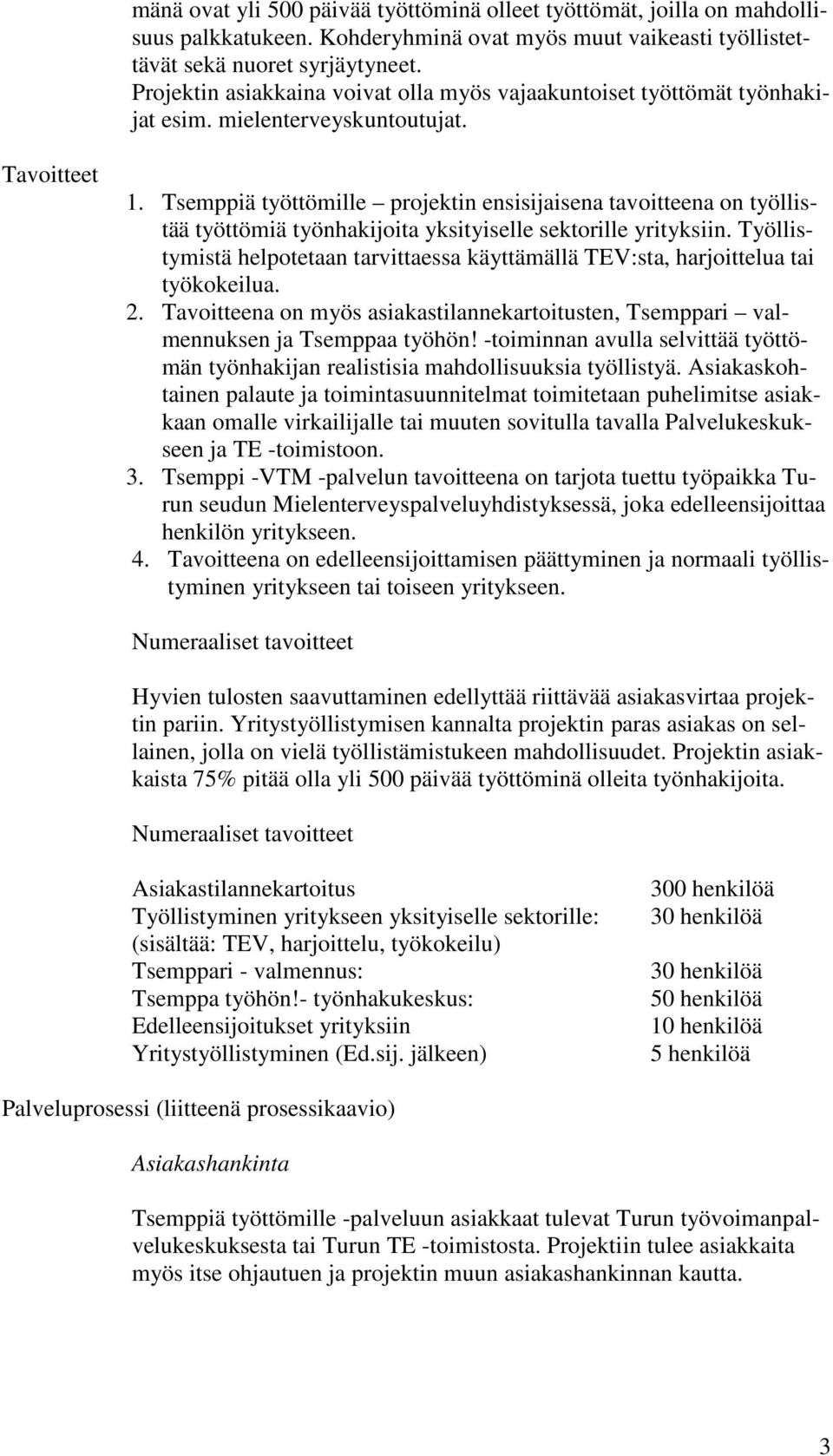 Tsemppiä työttömille projektin ensisijaisena tavoitteena on työllistää työttömiä työnhakijoita yksityiselle sektorille yrityksiin.