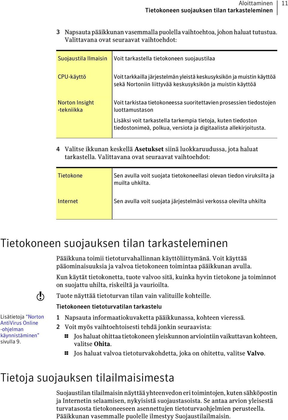 liittyvää keskusyksikön ja muistin käyttöä Norton Insight -tekniikka Voit tarkistaa tietokoneessa suoritettavien prosessien tiedostojen luottamustason Lisäksi voit tarkastella tarkempia tietoja,