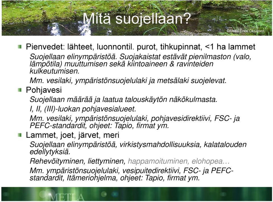 Pohjavesi Suojellaan määrää ja laatua talouskäytön näkökulmasta. I, II, (III)-luokan pohjavesialueet. Mm.