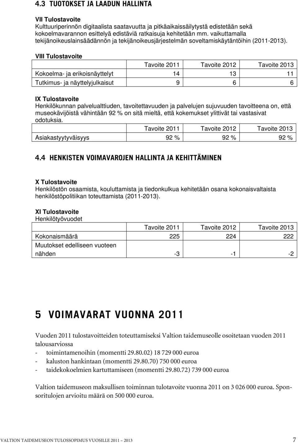 VIII Tulostavoite Kokoelma- ja erikoisnäyttelyt 14 13 11 Tutkimus- ja näyttelyjulkaisut 9 6 6 IX Tulostavoite Henkilökunnan palvelualttiuden, tavoitettavuuden ja palvelujen sujuvuuden tavoitteena on,