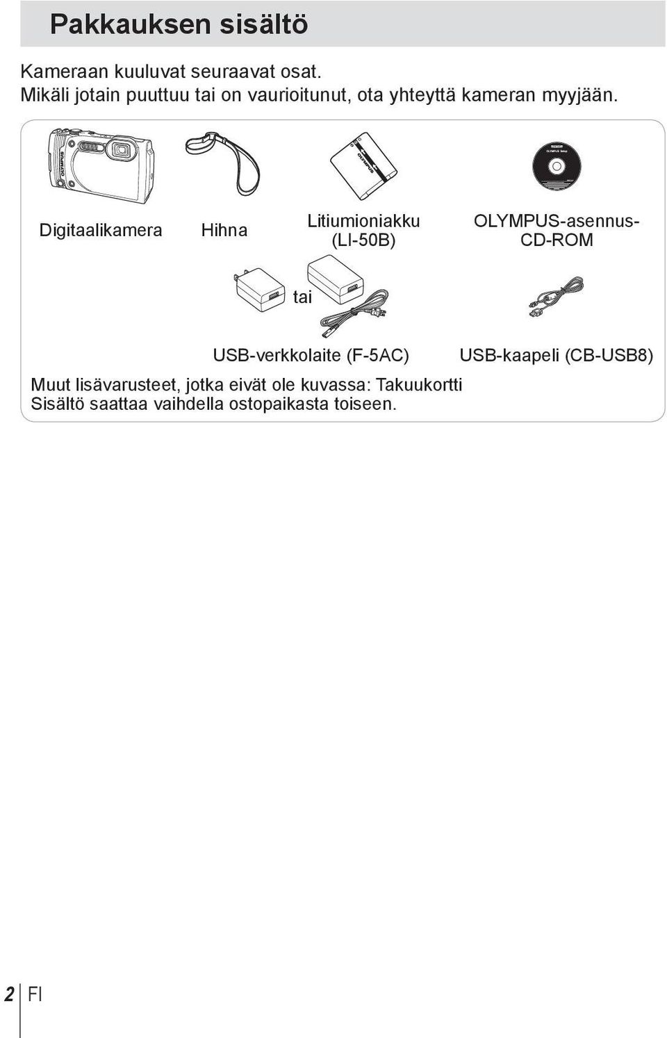 Digitaalikamera Hihna Litiumioniakku (LI-50B) OLYMPUS-asennus- CD-ROM tai