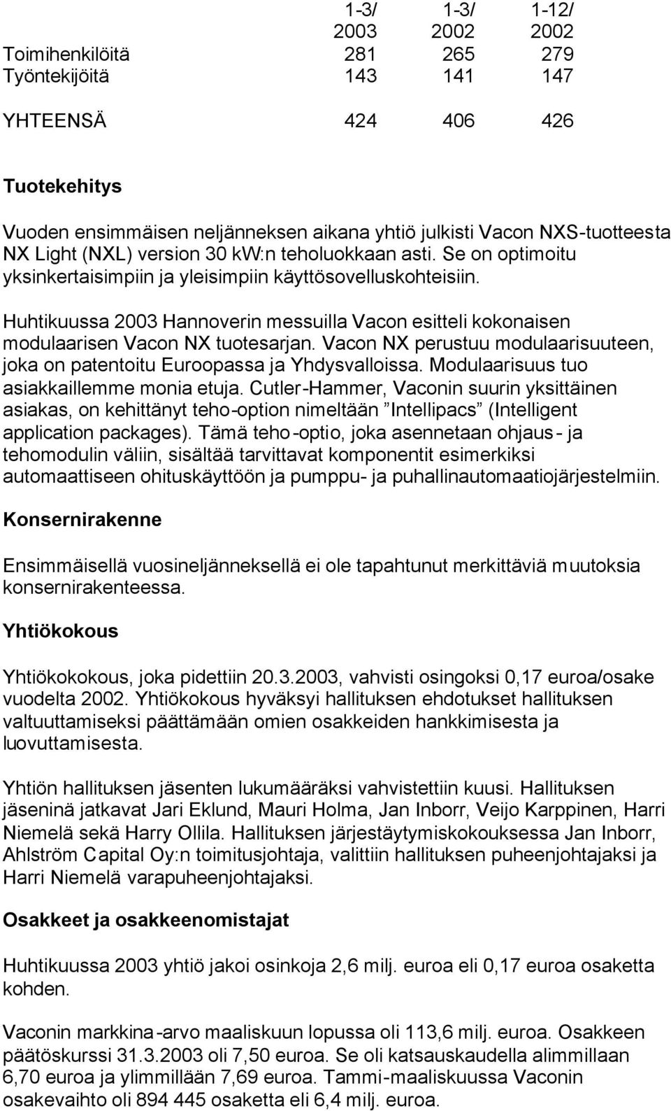 Huhtikuussa 2003 Hannoverin messuilla Vacon esitteli kokonaisen modulaarisen Vacon NX tuotesarjan. Vacon NX perustuu modulaarisuuteen, joka on patentoitu Euroopassa ja Yhdysvalloissa.