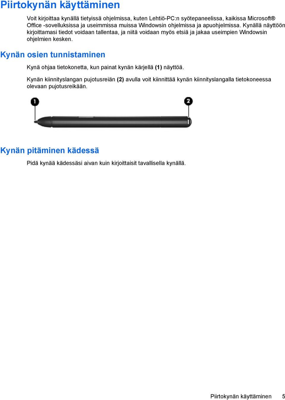 Kynällä näyttöön kirjoittamasi tiedot voidaan tallentaa, ja niitä voidaan myös etsiä ja jakaa useimpien Windowsin ohjelmien kesken.