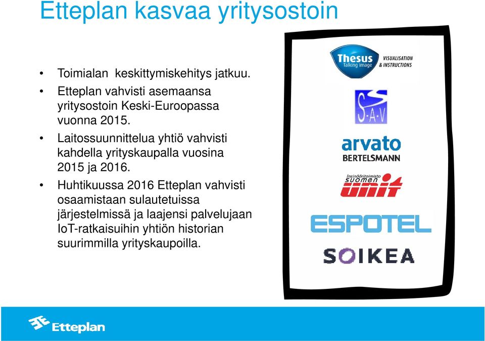 Laitossuunnittelua yhtiö vahvisti kahdella yrityskaupalla vuosina 2015 ja 2016.