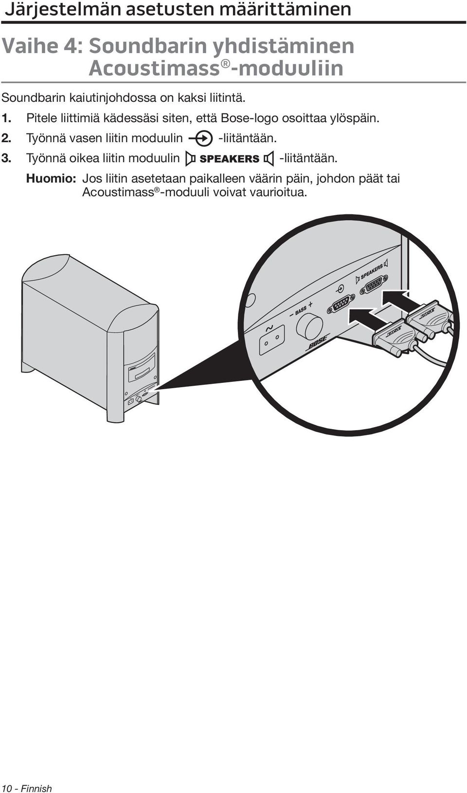 2. Työnnä vasen liitin moduulin -liitäntään. 3. Työnnä oikea liitin moduulin -liitäntään.