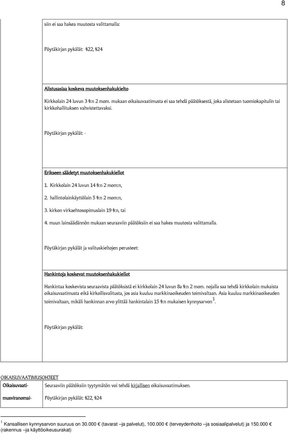 Kirkkolain 24 luvun 14 :n 2 mom:n, 2. hallintolainkäyttölain 5 :n 2 mom:n, 3. kirkon virkaehtosopimuslain 19 :n, tai 4.