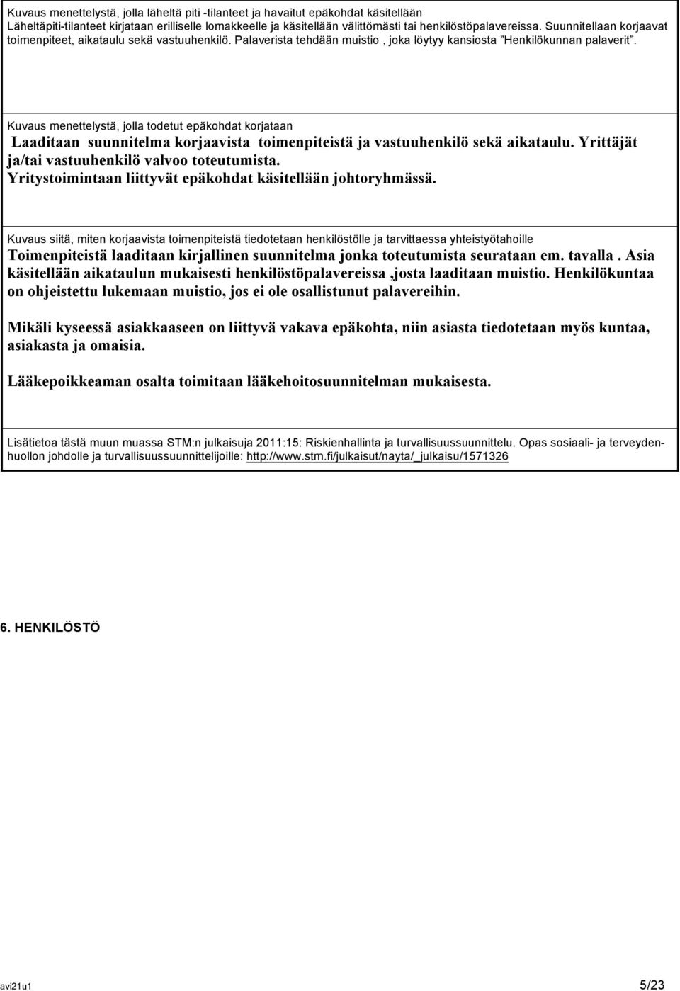 Kuvaus menettelystä, jolla todetut epäkohdat korjataan Laaditaan suunnitelma korjaavista toimenpiteistä ja vastuuhenkilö sekä aikataulu. Yrittäjät ja/tai vastuuhenkilö valvoo toteutumista.