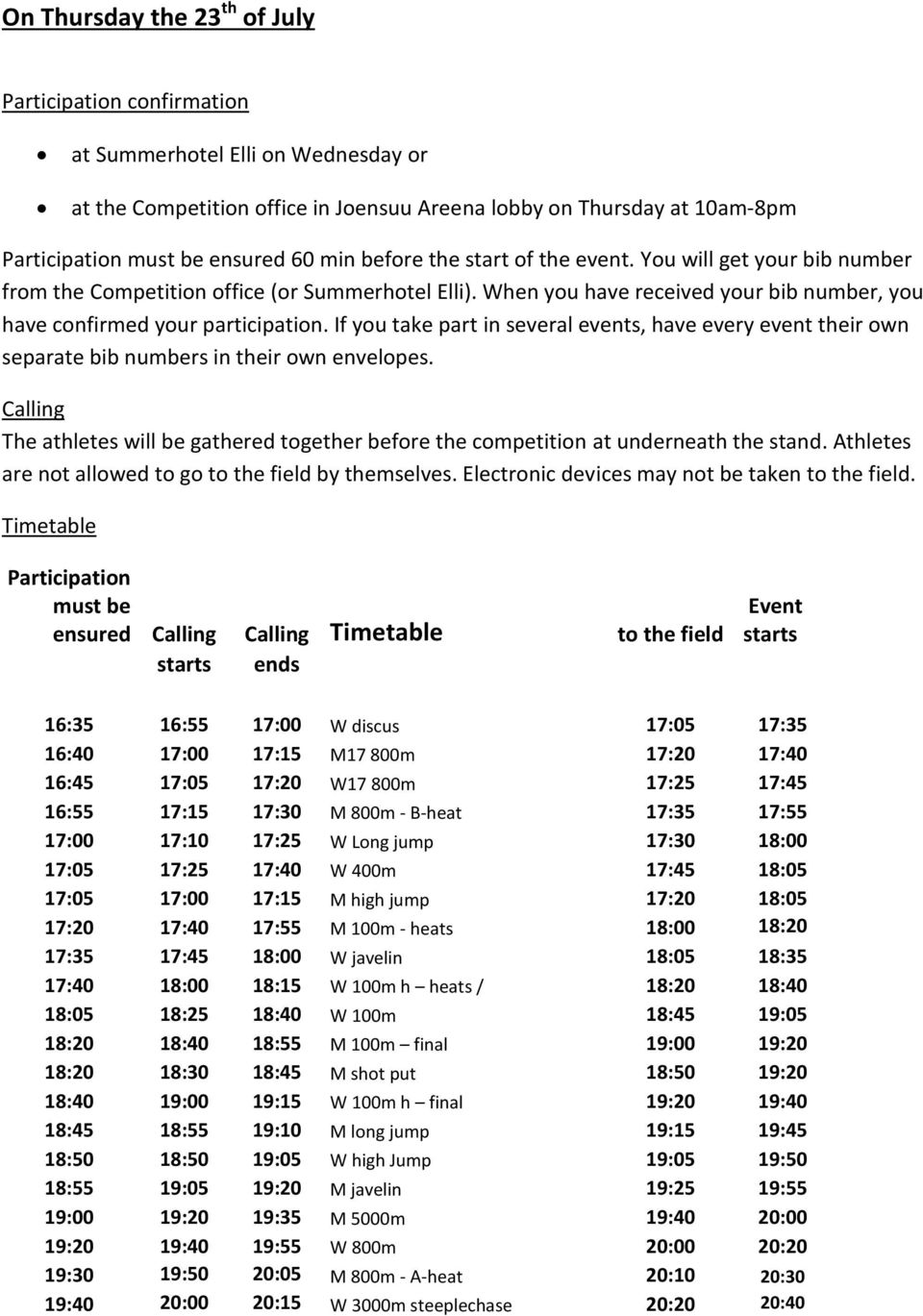 If you take part in several events, have every event their own separate bib numbers in their own envelopes.