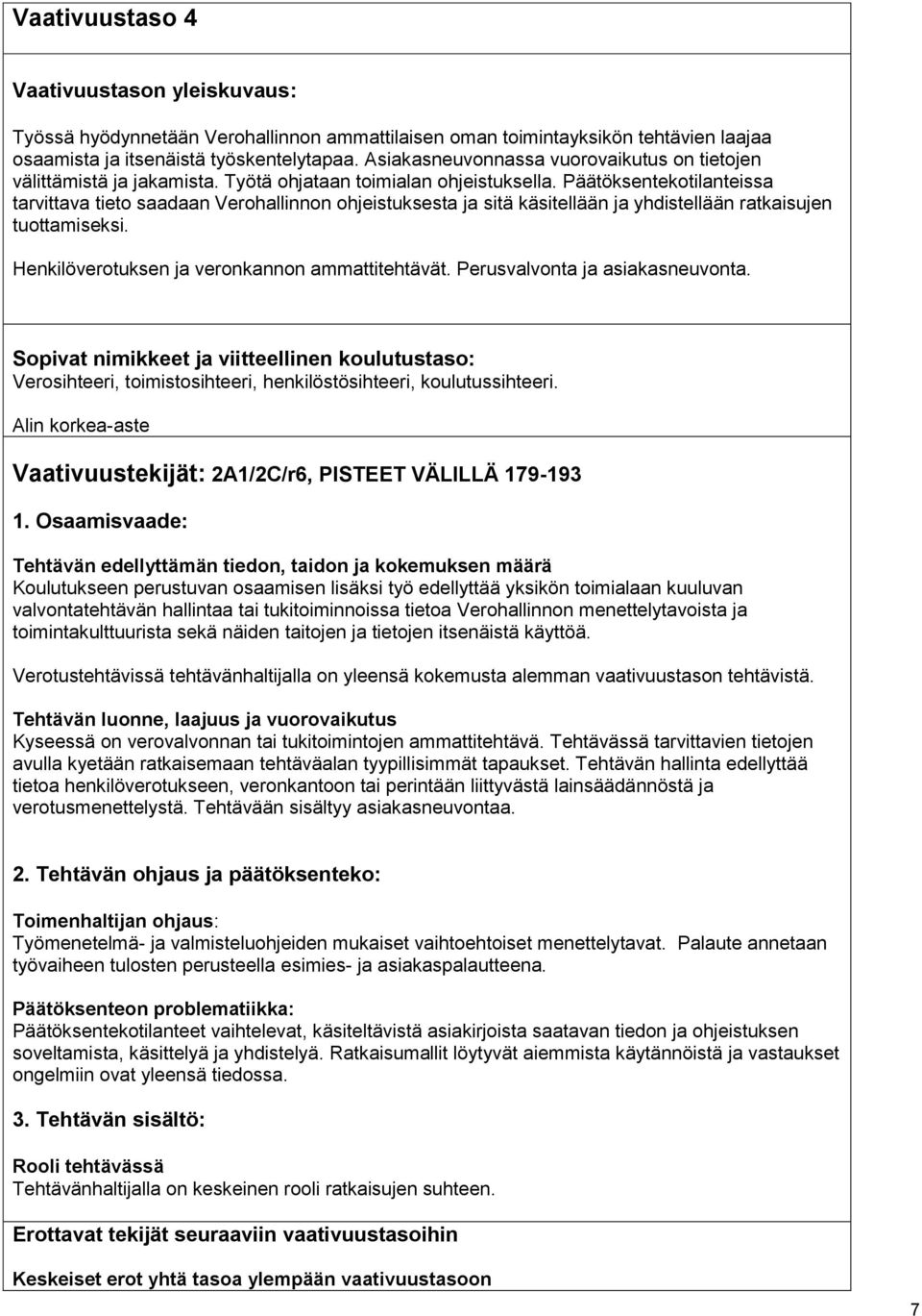 Päätöksentekotilanteissa tarvittava tieto saadaan Verohallinnon ohjeistuksesta ja sitä käsitellään ja yhdistellään ratkaisujen tuottamiseksi. Henkilöverotuksen ja veronkannon ammattitehtävät.