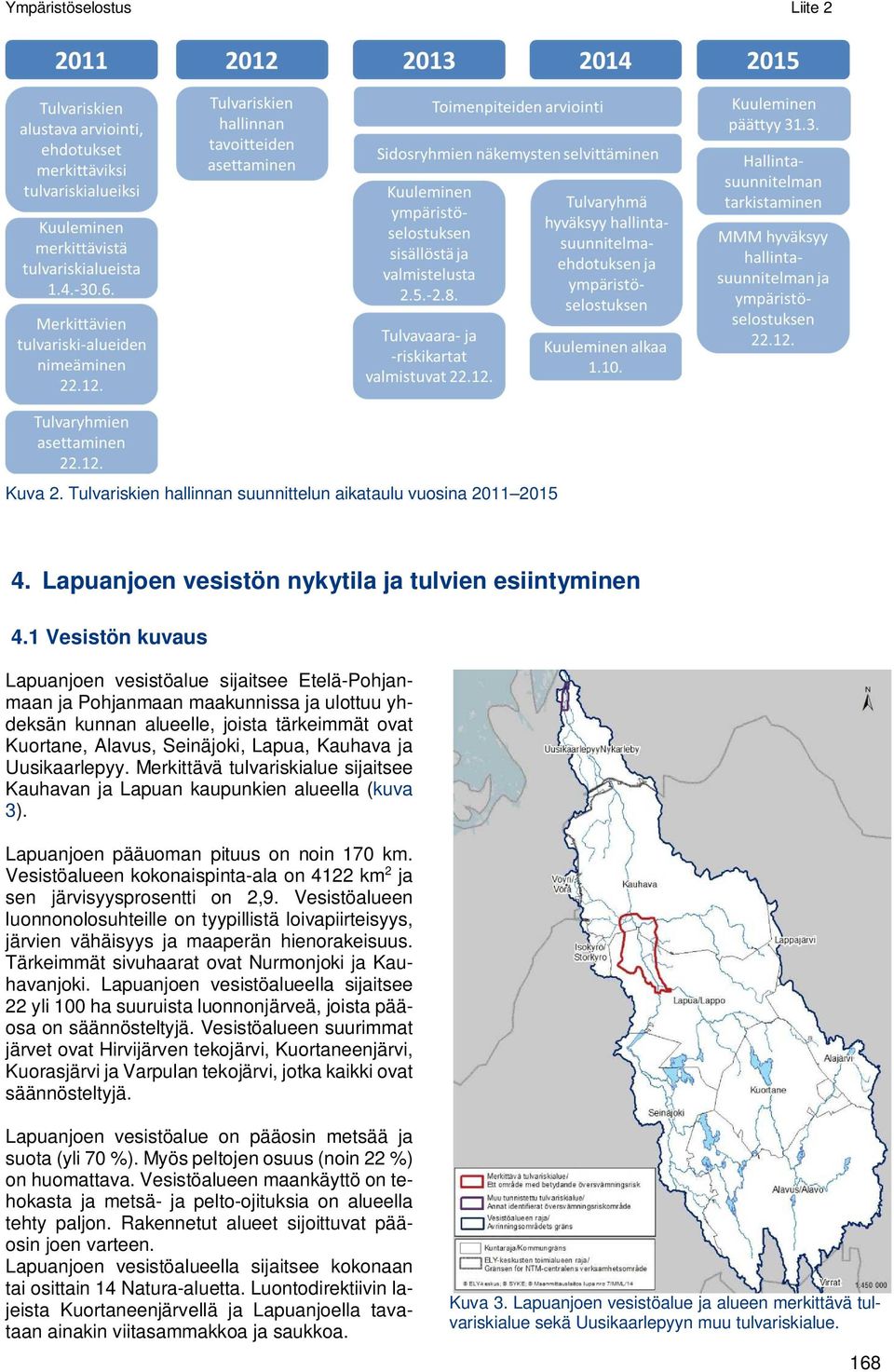 ja Uusikaarlepyy. Merkittävä tulvariskialue sijaitsee Kauhavan ja Lapuan kaupunkien alueella (kuva 3). Lapuanjoen pääuoman pituus on noin 170 km.