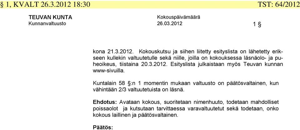 Kunnanvaltuusto 26.03.2012 