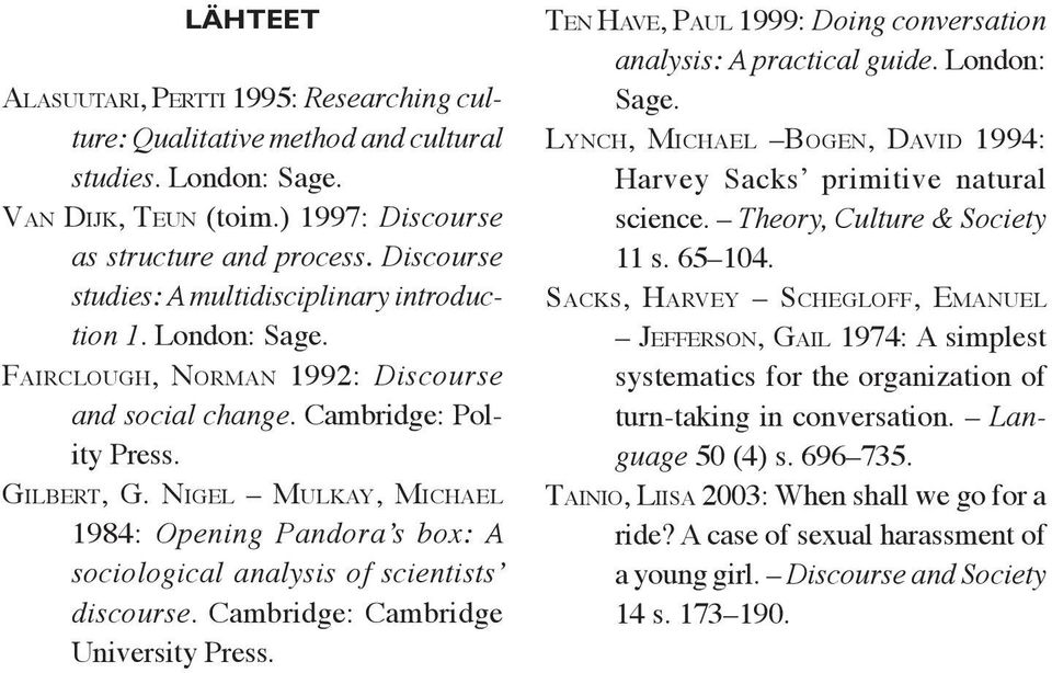 NIGEL MULKAY, MICHAEL 1984: Opening Pandoraʼs box: A sociological analysis of scientistsʼ discourse. Cambridge: Cambridge University Press.
