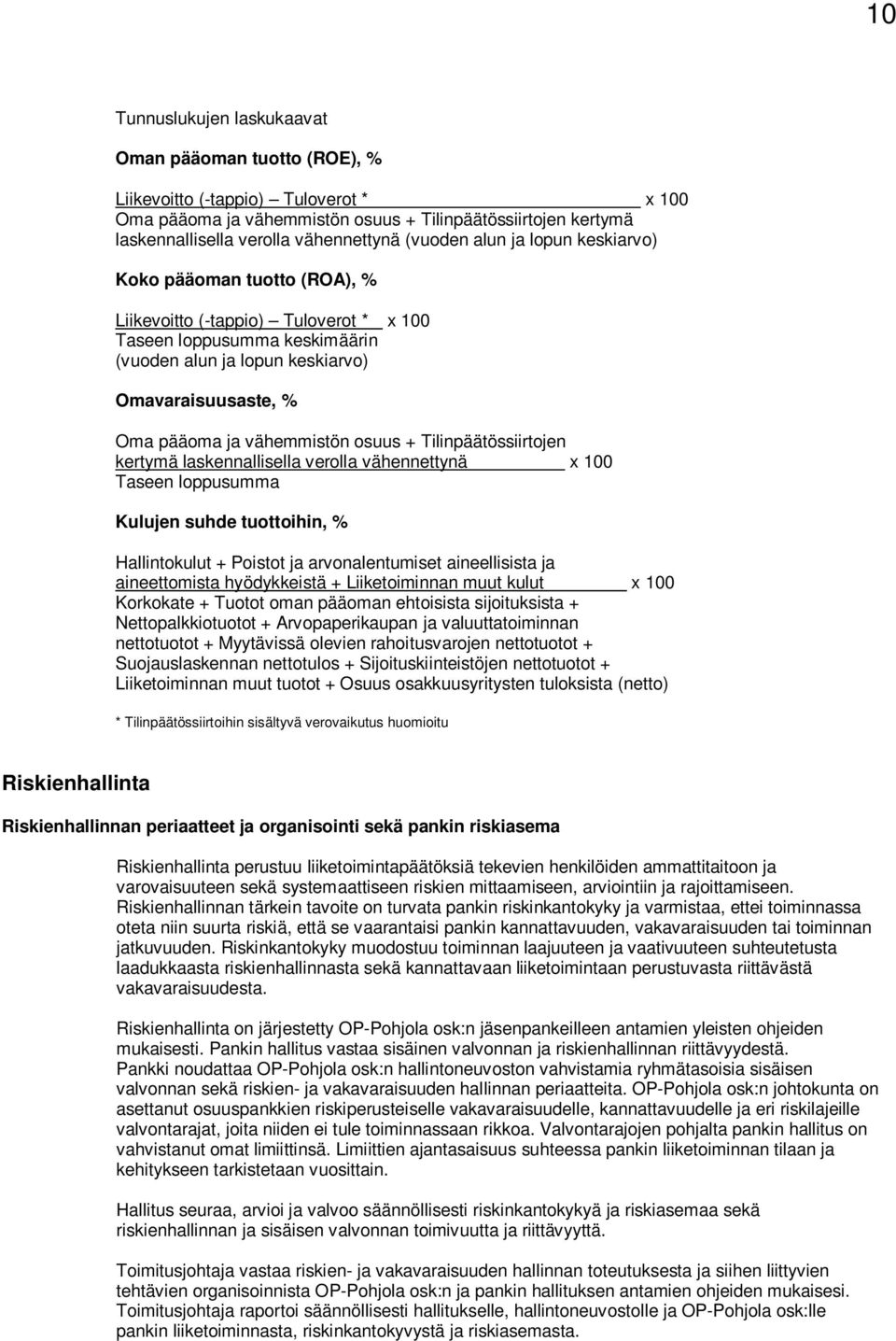 vähemmistön osuus + Tilinpäätössiirtojen kertymä laskennallisella verolla vähennettynä x 100 Taseen loppusumma Kulujen suhde tuottoihin, % Hallintokulut + Poistot ja arvonalentumiset aineellisista ja
