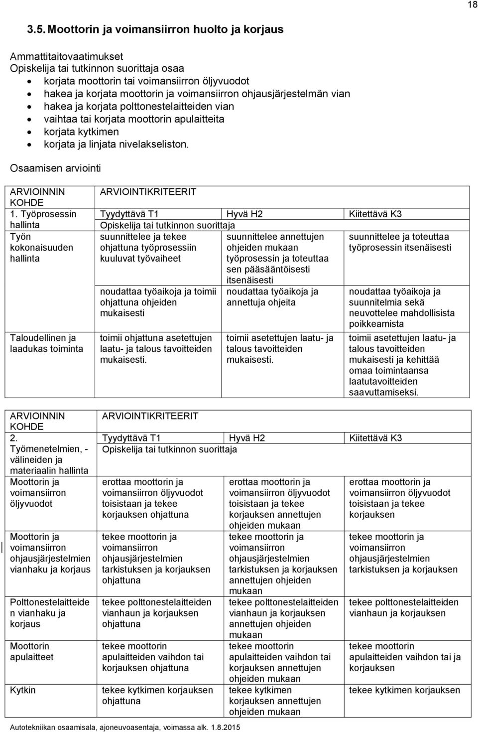 korjata polttonestelaitteiden vian vaihtaa tai korjata moottorin apulaitteita korjata kytkimen korjata ja linjata nivelakseliston. Osaamisen arviointi 1.