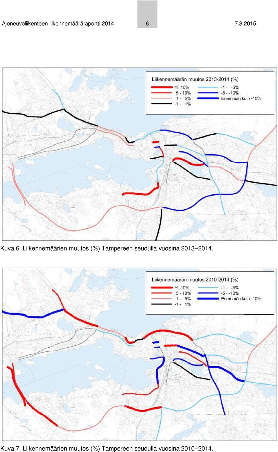 Liikennemäärien muutos (%) Tampereen seudulla