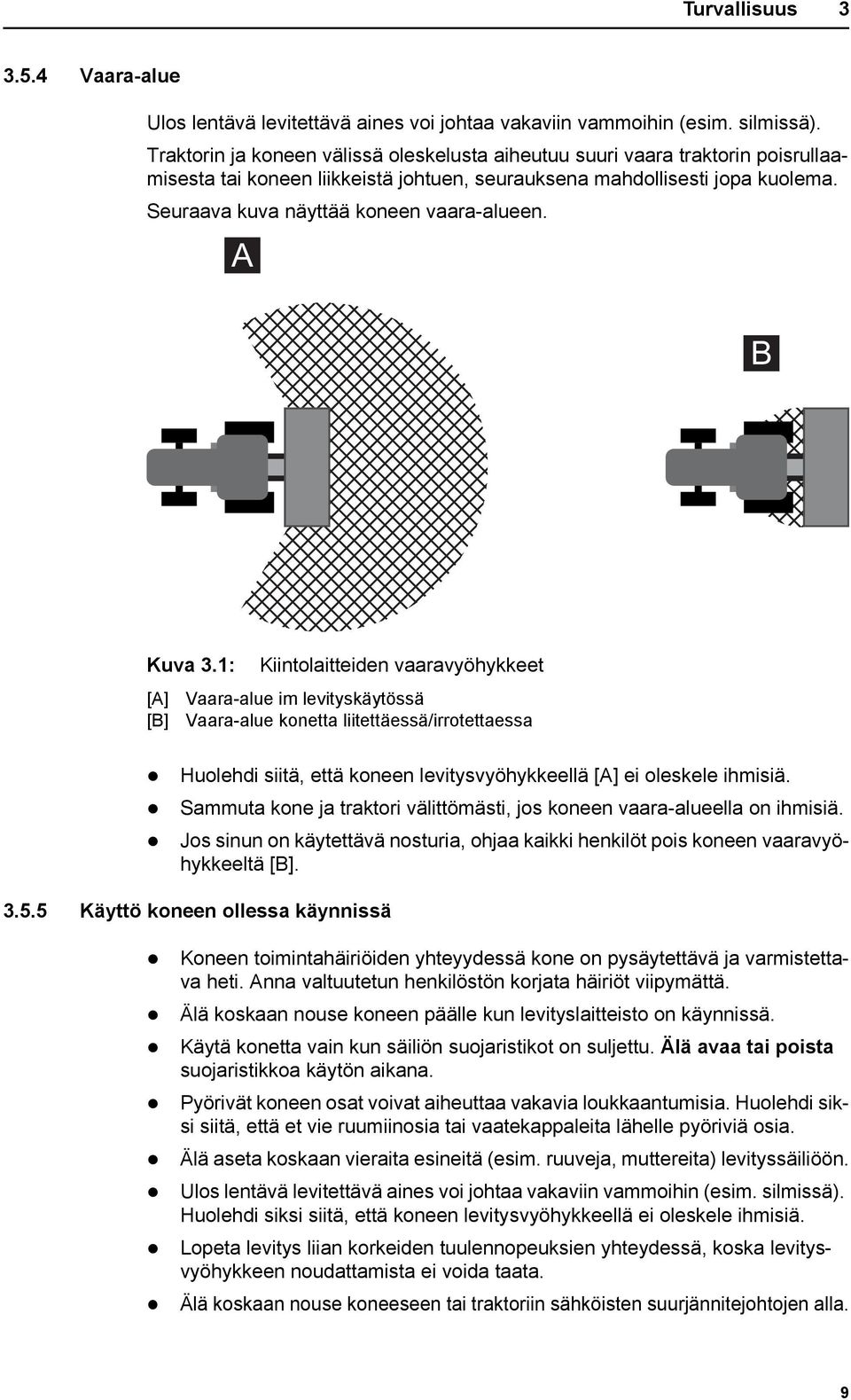 Seuraava kuva näyttää koneen vaara-alueen. A B Kuva 3.
