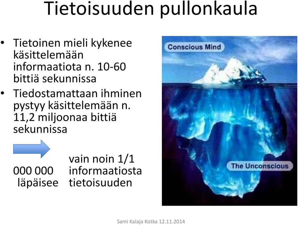 10-60 bittiä sekunnissa Tiedostamattaan ihminen pystyy