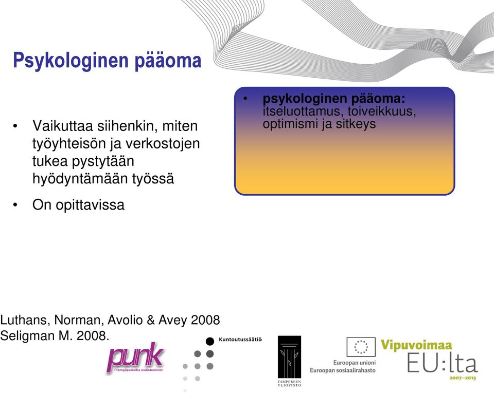 opittavissa psykologinen pääoma: itseluottamus, toiveikkuus,