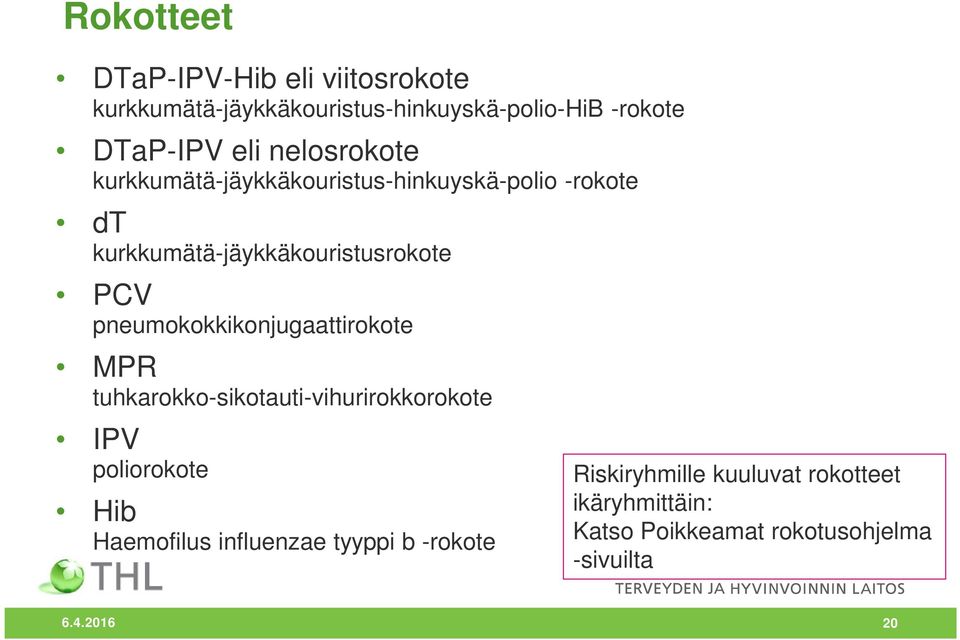 pneumokokkikonjugaattirokote MPR tuhkarokko-sikotauti-vihurirokkorokote IPV poliorokote Hib Haemofilus