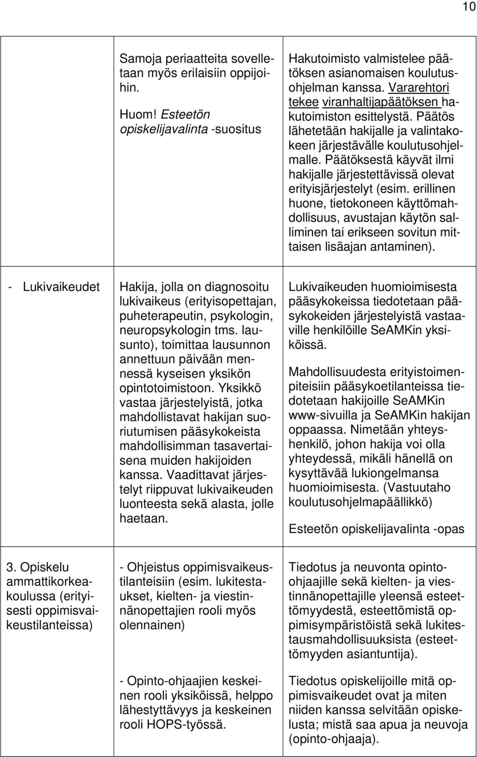 Päätöksestä käyvät ilmi hakijalle järjestettävissä olevat erityisjärjestelyt (esim.