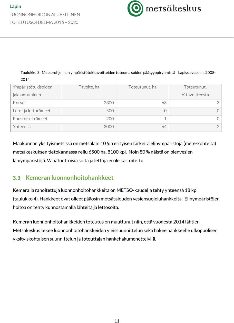 yksityismetsissä on metsälain 10 :n erityisen tärkeitä elinympäristöjä (mete-kohteita) metsäkeskuksen tietokannassa reilu 6500 ha, 8100 kpl. Noin 80 % näistä on pienvesien lähiympäristöjä.