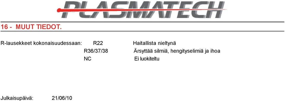 Haitallista nieltynä R36/37/38 Ärsyttää