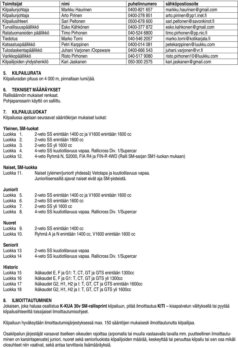 com Ratatuomareiden päällikkö Timo Pirhonen 040-524 6800 timo.pirhonen@pp.nic.fi Tiedotus Marko Torni 040-546 2057 marko.torni@kotikarjala.