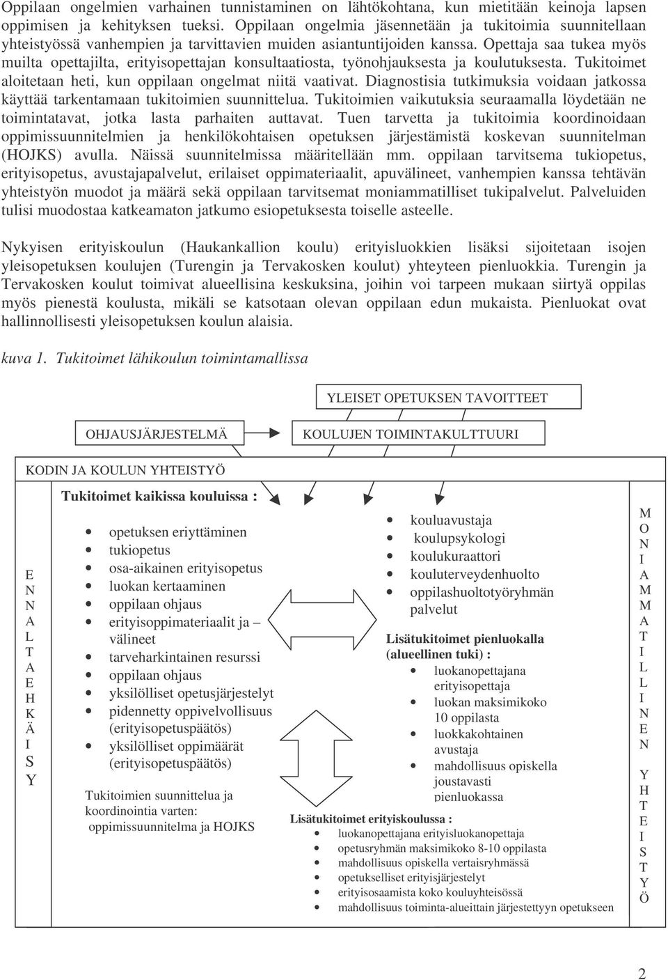 Opettaja saa tukea myös muilta opettajilta, erityisopettajan konsultaatiosta, työnohjauksesta ja koulutuksesta. Tukitoimet aloitetaan heti, kun oppilaan ongelmat niitä vaativat.