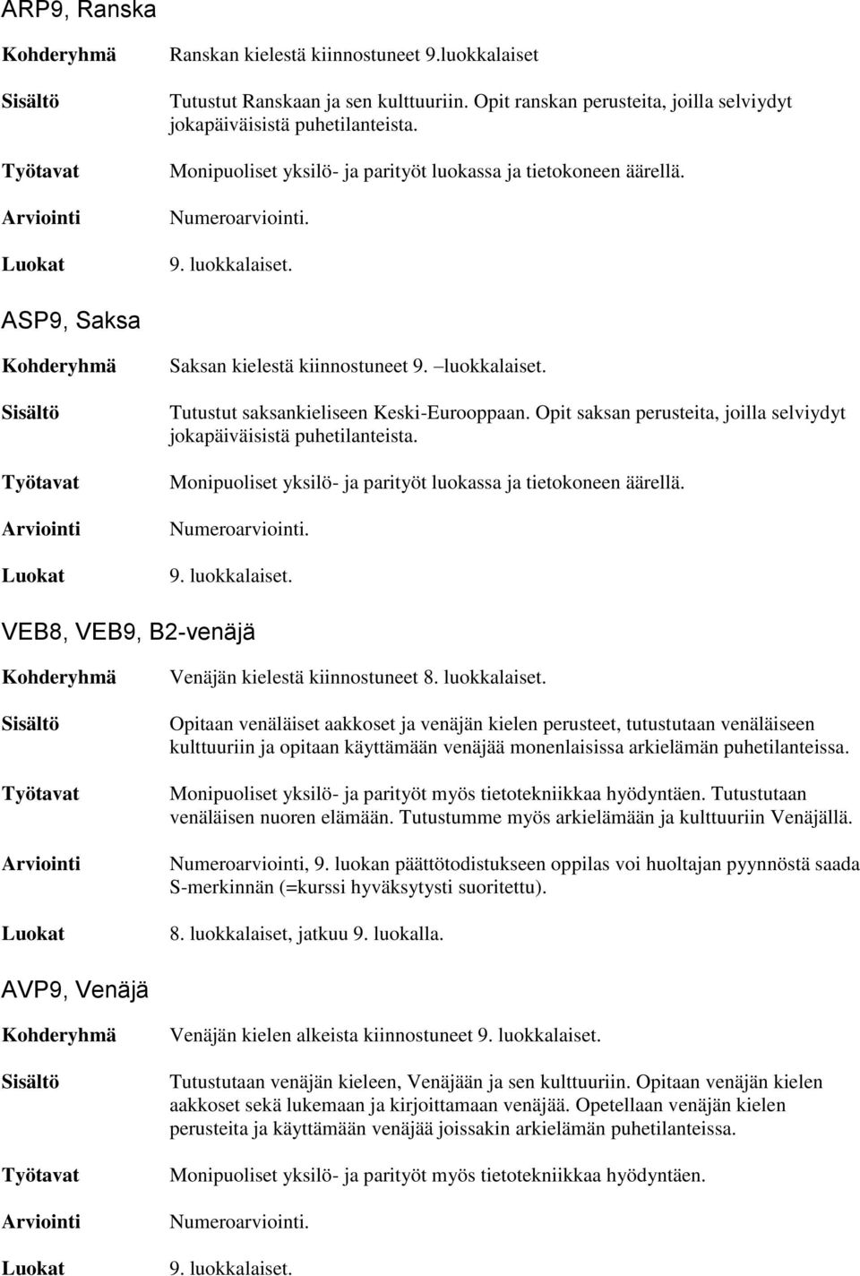 Opit saksan perusteita, joilla selviydyt jokapäiväisistä puhetilanteista. Monipuoliset yksilö- ja parityöt luokassa ja tietokoneen äärellä. 9. luokkalaiset.