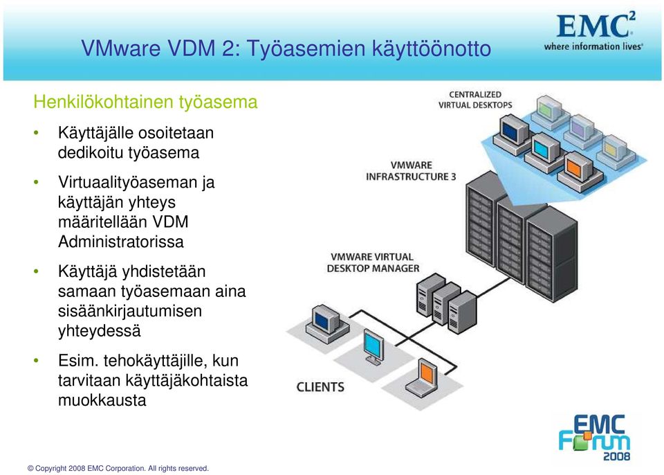 määritellään VDM Administratorissa Käyttäjä yhdistetään samaan työasemaan aina