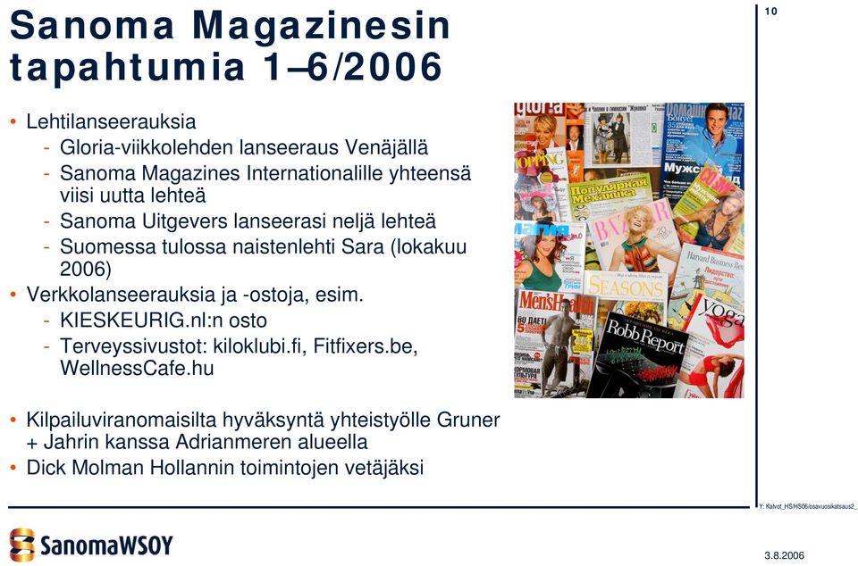 (lokakuu 2006) Verkkolanseerauksia ja -ostoja, esim. - KIESKEURIG.nl:n osto - Terveyssivustot: kiloklubi.fi, Fitfixers.