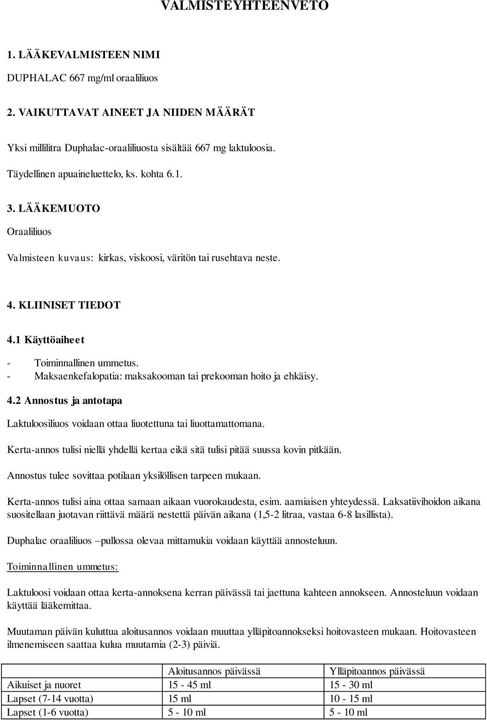 - Maksaenkefalopatia: maksakooman tai prekooman hoito ja ehkäisy. 4.2 Annostus ja antotapa Laktuloosiliuos voidaan ottaa liuotettuna tai liuottamattomana.