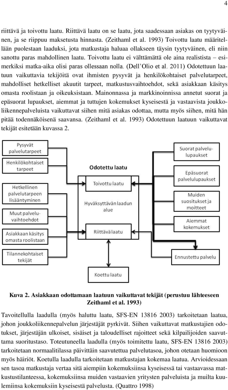 Toivottu laatu ei välttämättä ole aina realistista esimerkiksi matka-aika olisi paras ollessaan nolla. (Dell Olio et al.