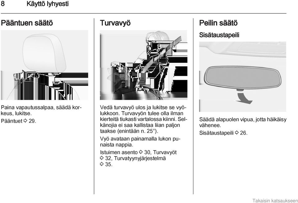 Turvavyön tulee olla ilman kierteitä tiukasti vartalossa kiinni.