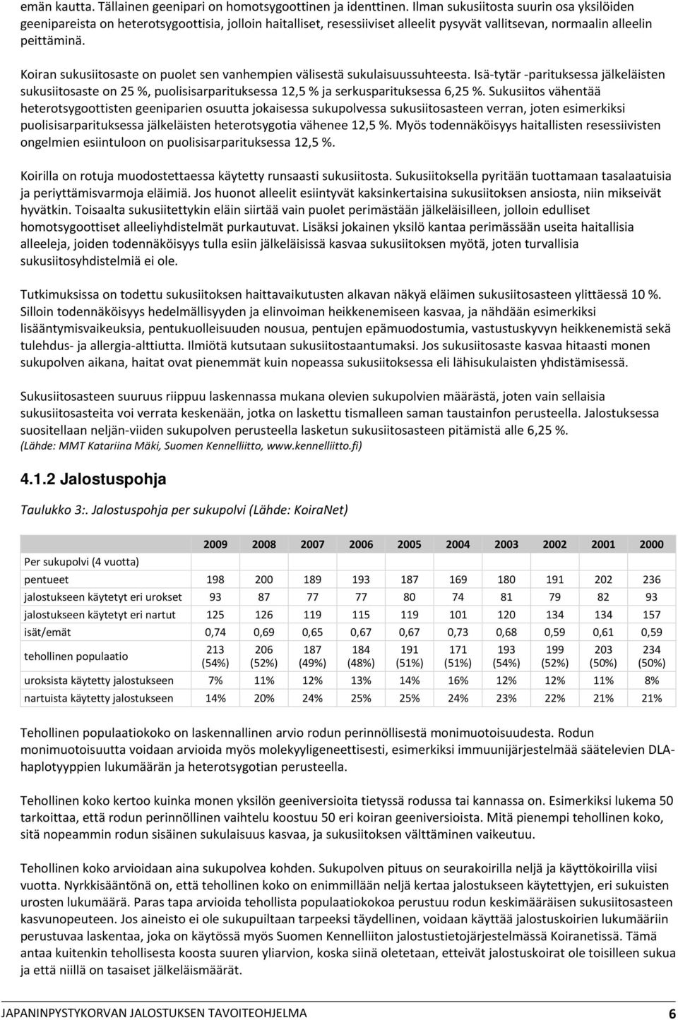 Koiran sukusiitosaste on puolet sen vanhempien välisestä sukulaisuussuhteesta. Isä tytär parituksessa jälkeläisten sukusiitosaste on 25 %, puolisisarparituksessa 12,5 % ja serkusparituksessa 6,25 %.