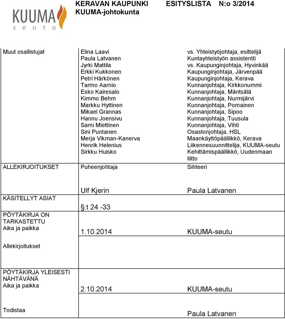 Yhteistyöjohtaja, esittelijä Kuntayhteistyön assistentti vs.