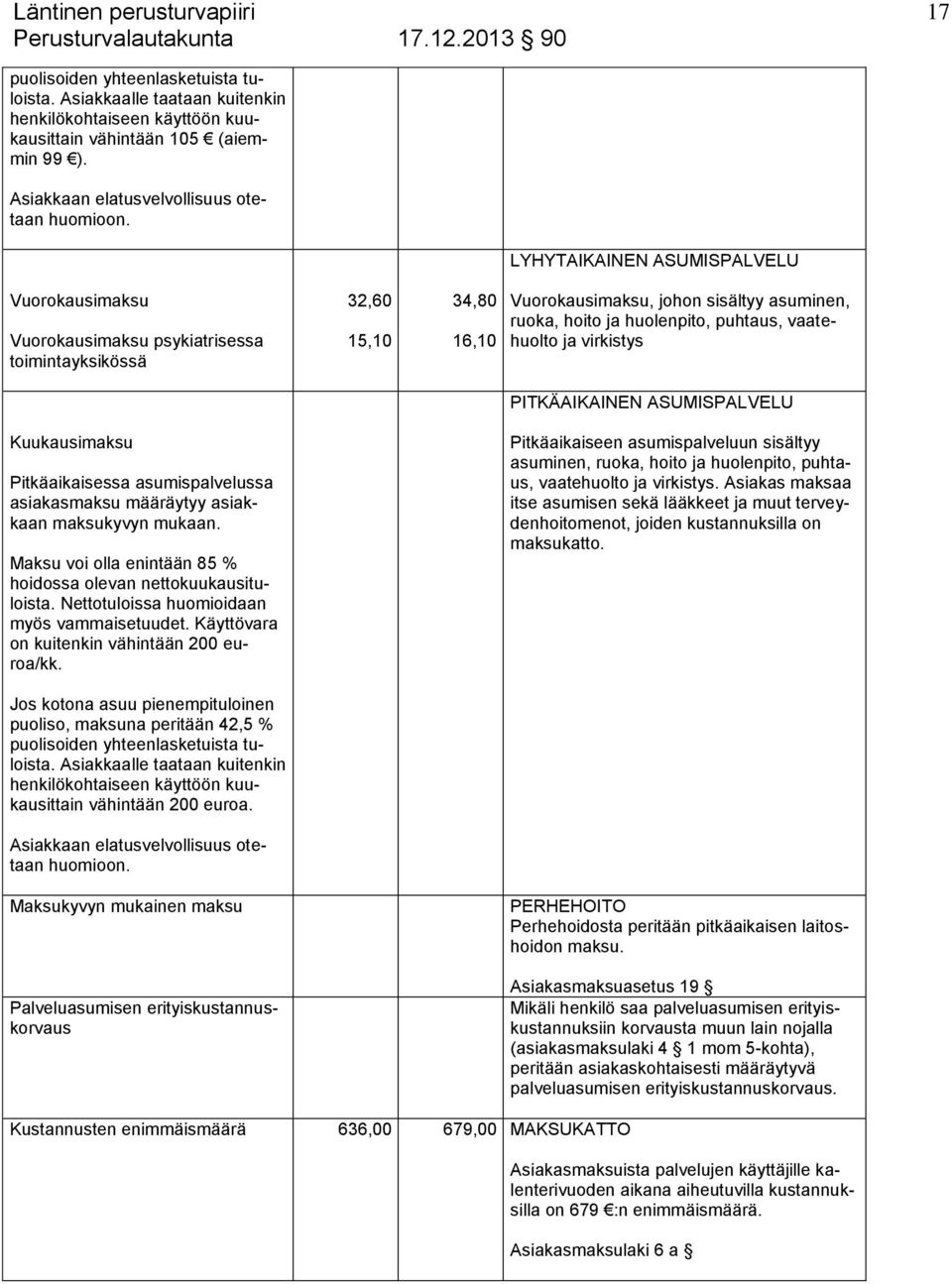 vaatehuolto ja virkistys PITKÄAIKAINEN ASUMISPALVELU Pitkäaikaisessa asumispalvelussa asiakasmaksu määräytyy asiakkaan maksukyvyn mukaan.