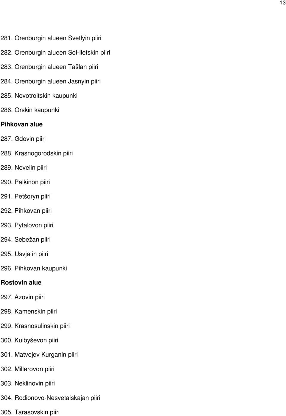 Petšoryn piiri 292. Pihkovan piiri 293. Pytalovon piiri 294. Sebežan piiri 295. Usvjatin piiri 296. Pihkovan kaupunki Rostovin alue 297. Azovin piiri 298.