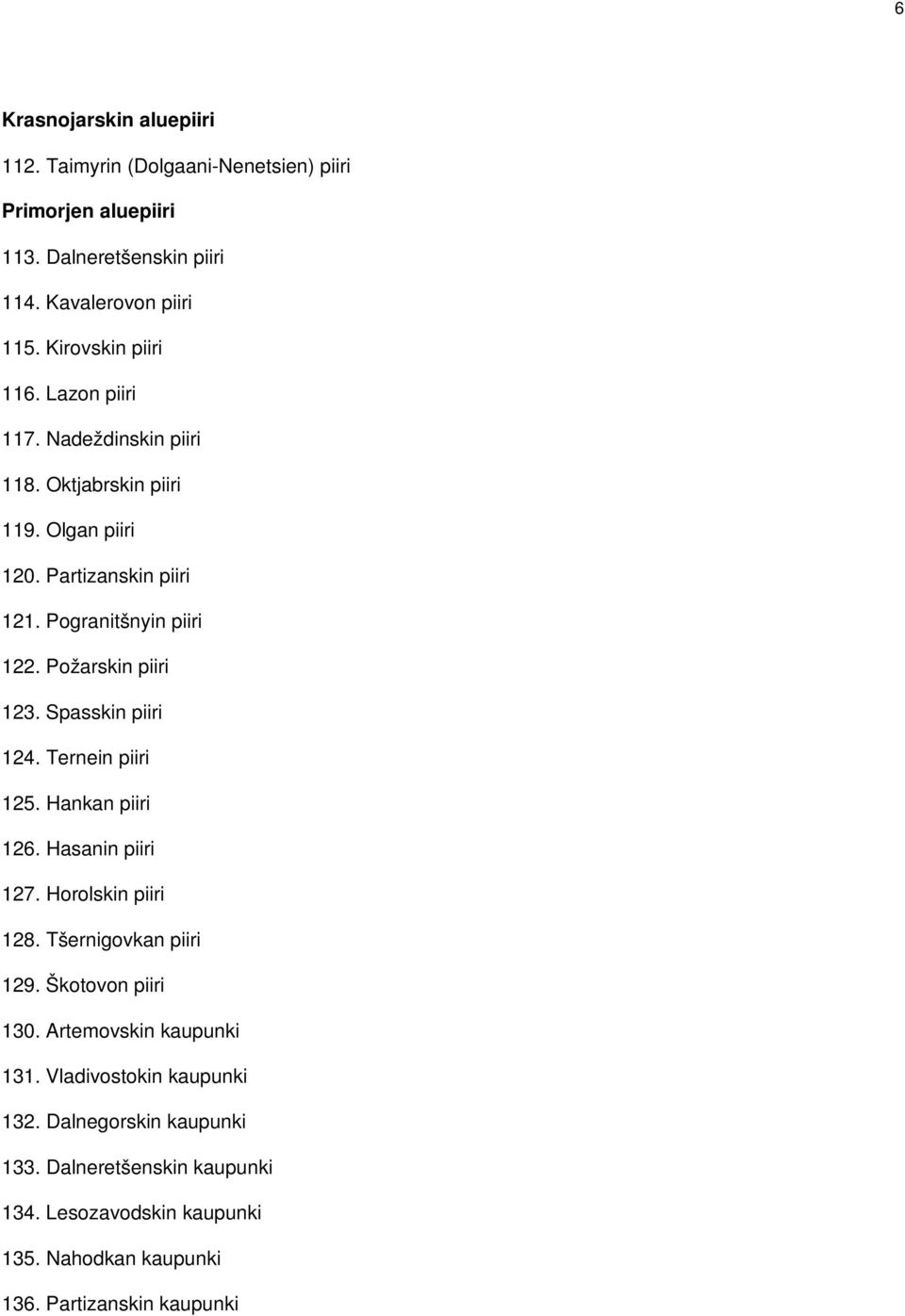 Požarskin piiri 123. Spasskin piiri 124. Ternein piiri 125. Hankan piiri 126. Hasanin piiri 127. Horolskin piiri 128. Tšernigovkan piiri 129.