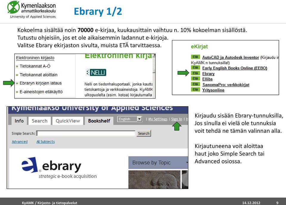 Valitse Ebrary ekirjaston sivulta, muista ETÄ tarvittaessa.